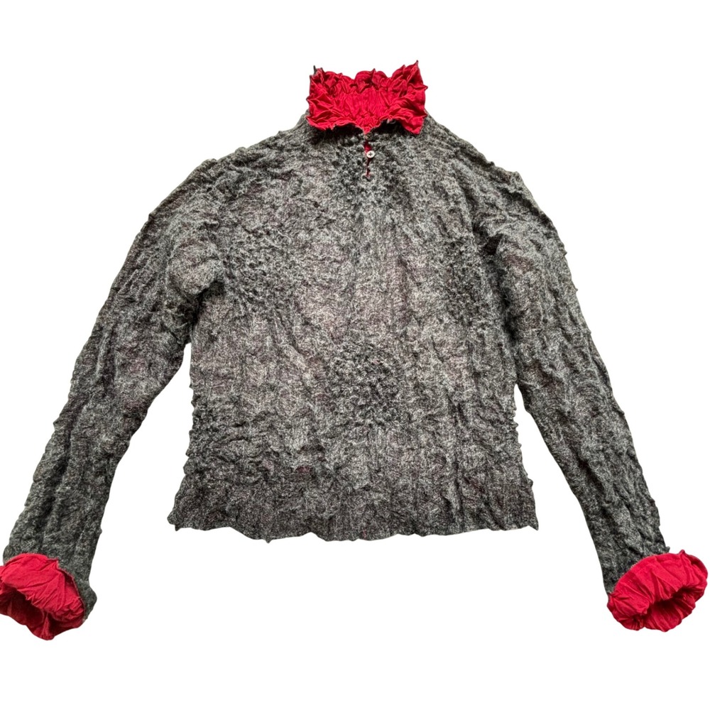 Satoru Yumoto Blouse M Gray Red Wool Mohair Japan Avant-Garde Vamp Whimsy Goth